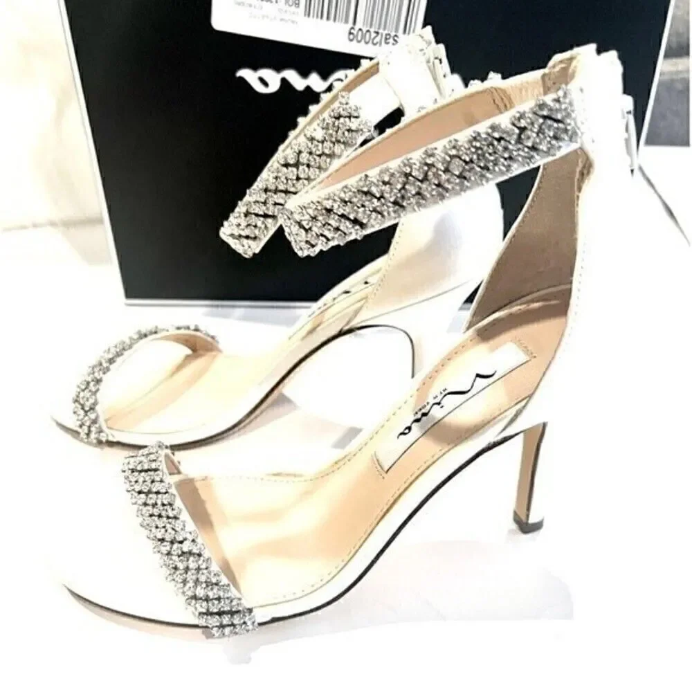 NINA Women's Ivory Vauna Ankle Strap Sandal $108.95 Rows of crystals shoes